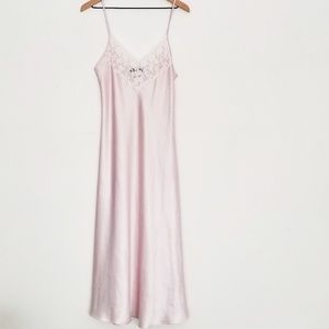 Halston Blush Lace Floral Chemise Night Grown L